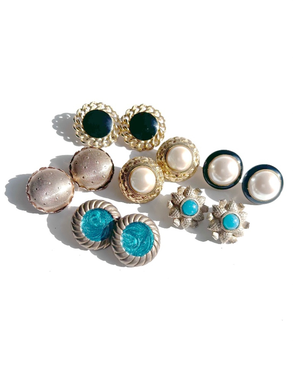 Vintage ca 1970s 6 Pairs Costume Jewelry Clip-on Earrings